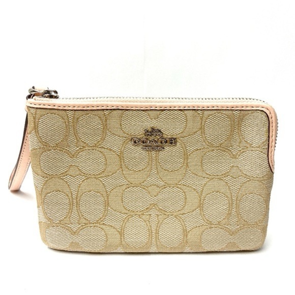 Coach Signature Canvas Corner Zip Wristlet - Light khaki Light Pink - Picture 1 of 3